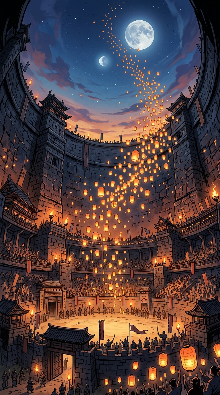 The arena at dusk — the Crimson Bracket venue
