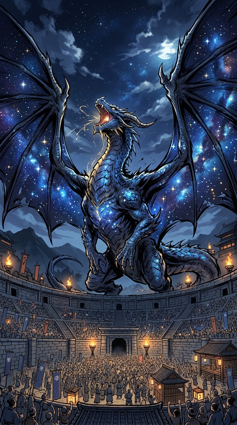 The Sovereign's wings spanning the full arena