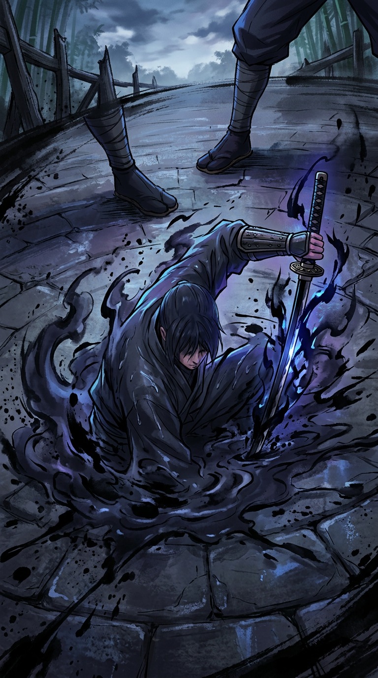 Hanzo dissolving into the stone floor