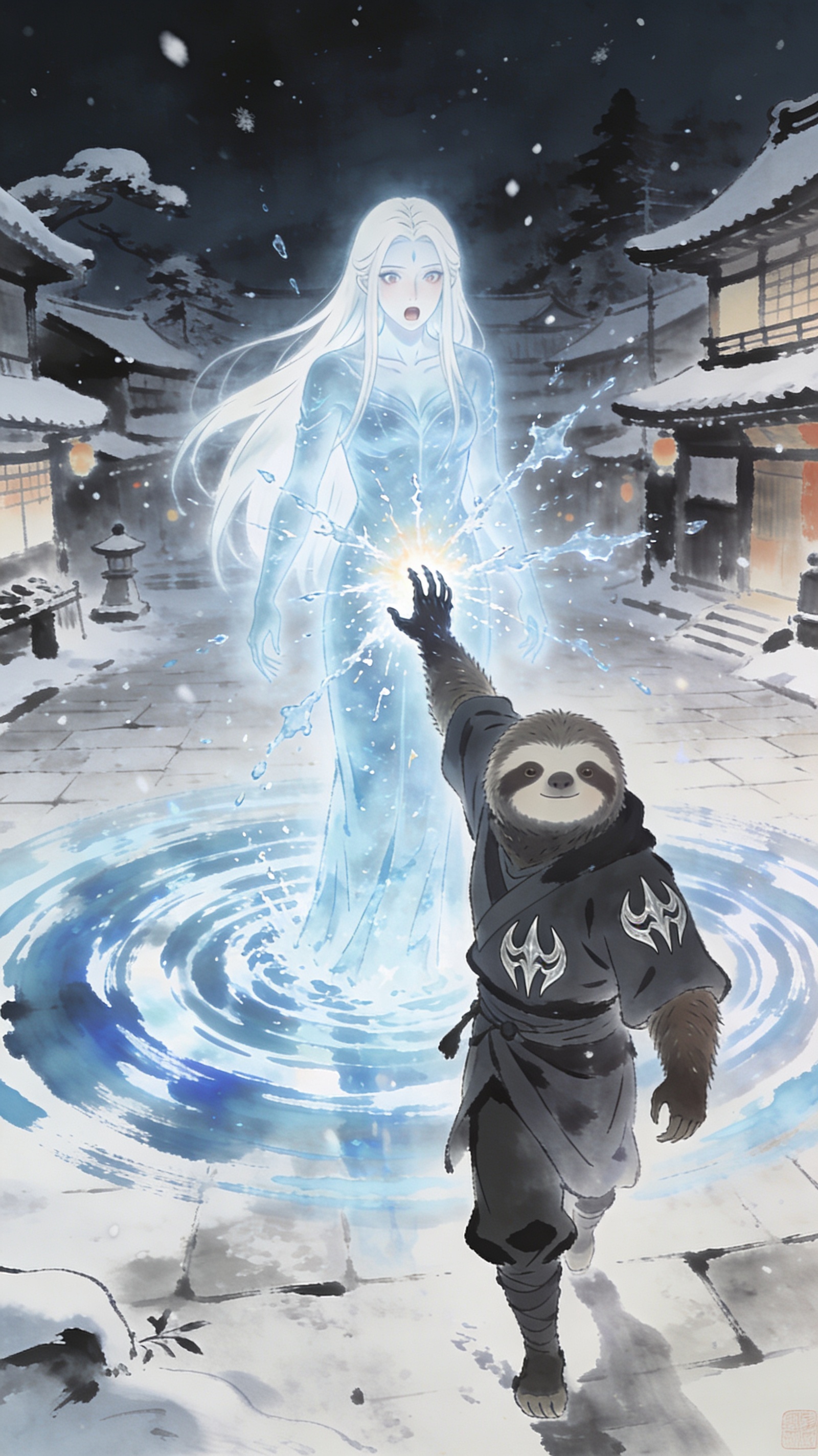 Namake delivering the spirit disruption strike to Yuki Onna