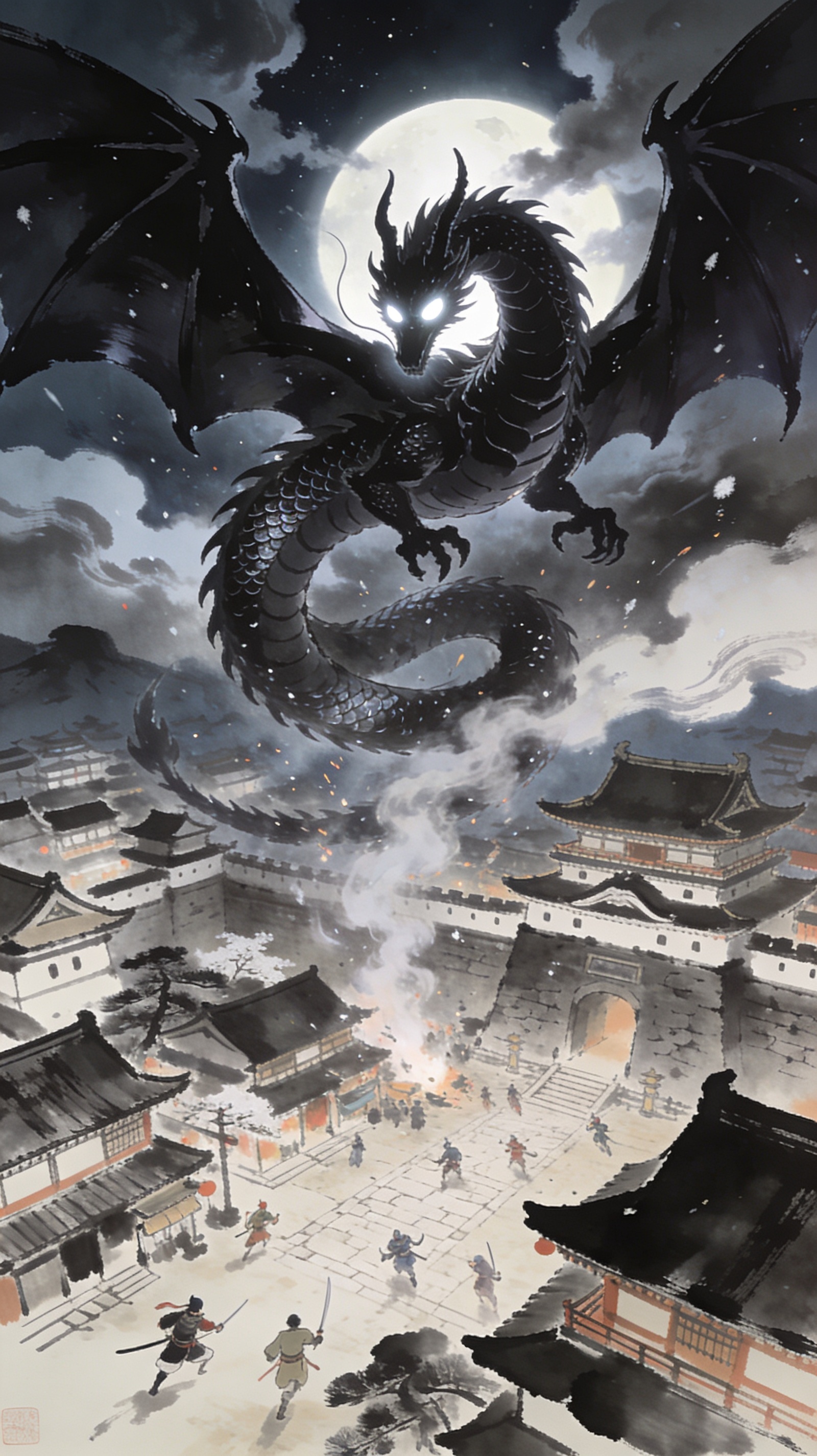 The Abyss-Winged Sovereign black dragon cracking through the storm clouds