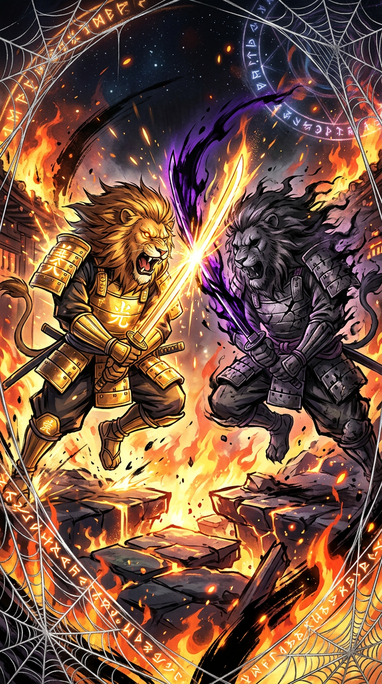 Two versions of Raikō battle inside the memory web