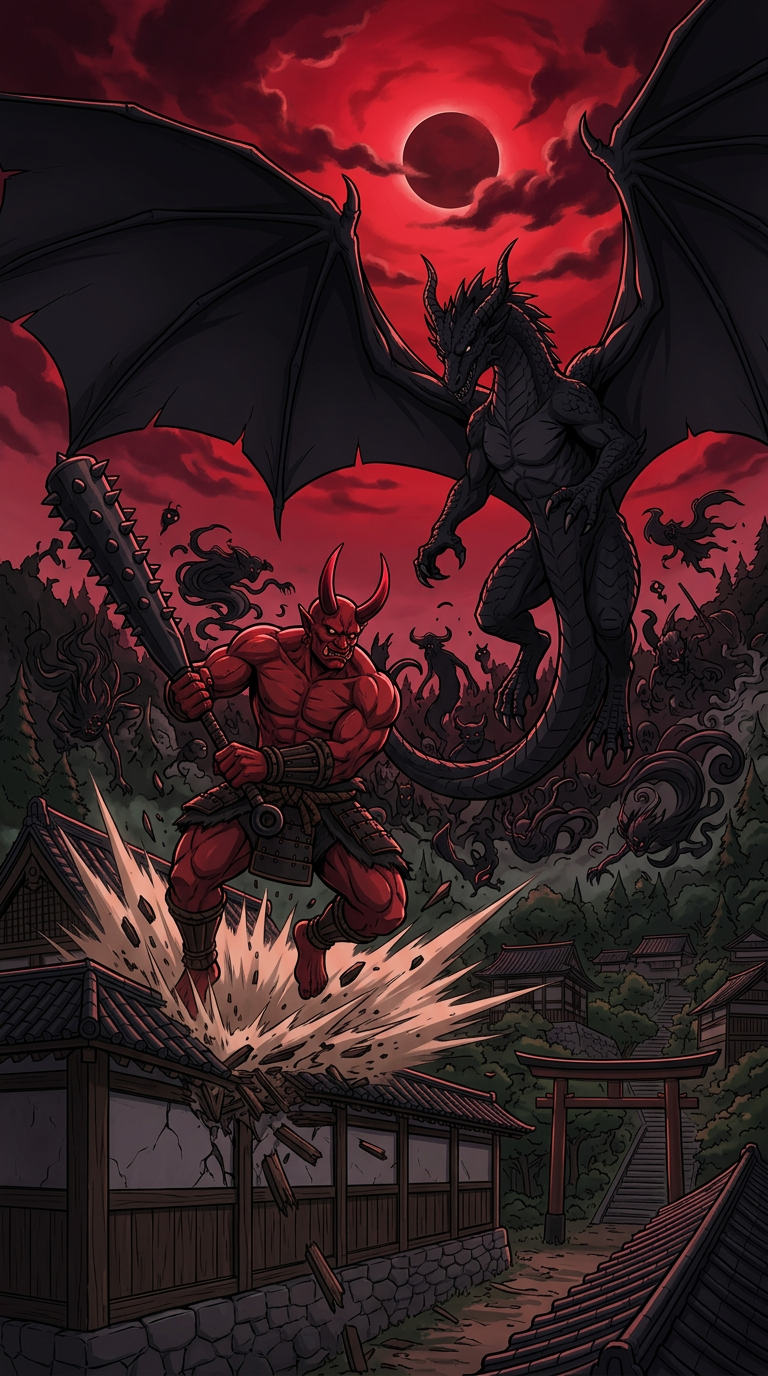 Oni of the Crimson Horns and Abyss-Winged Sovereign arriving