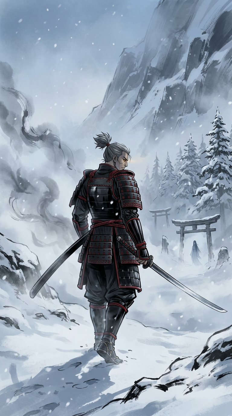 The One-Eyed Dragon Samurai arrives through fog
