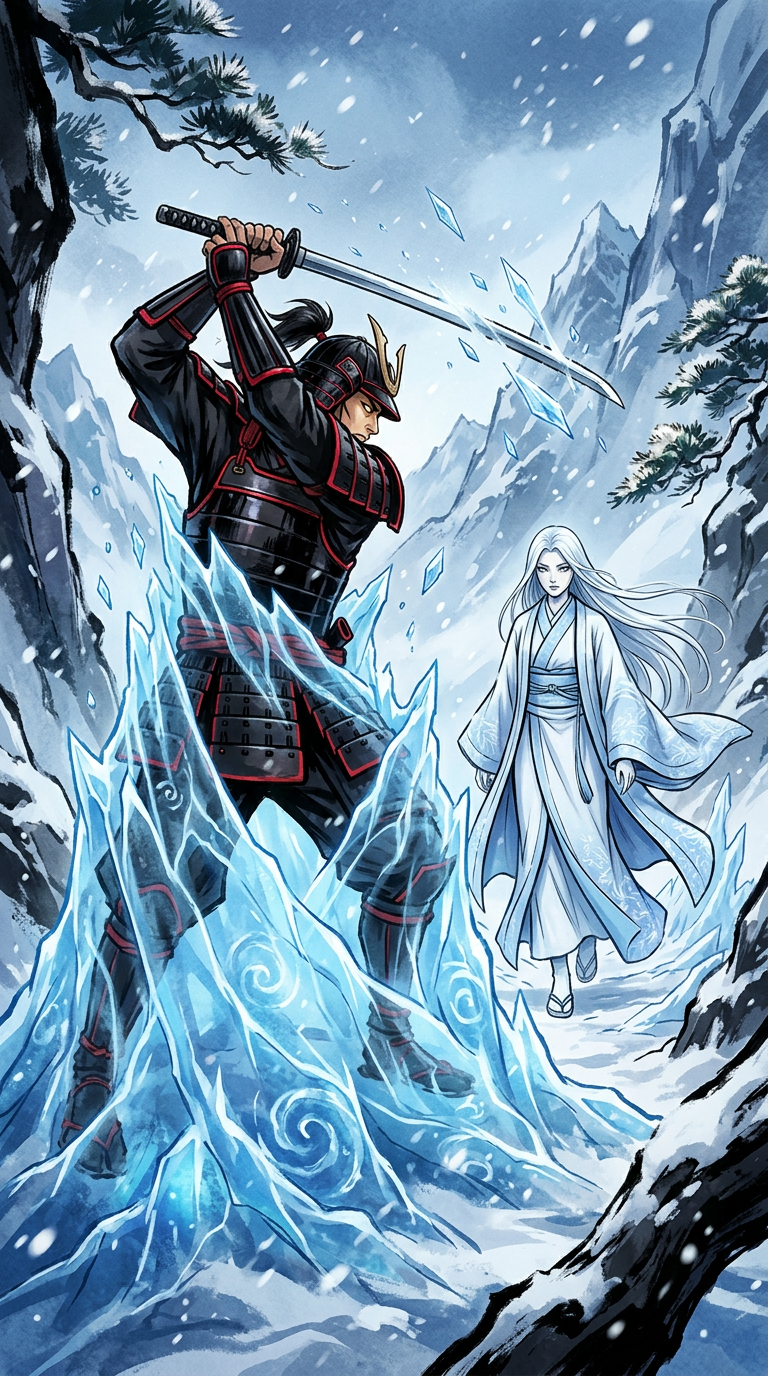 Tomb of Winter's Grasp — ice rising around the samurai